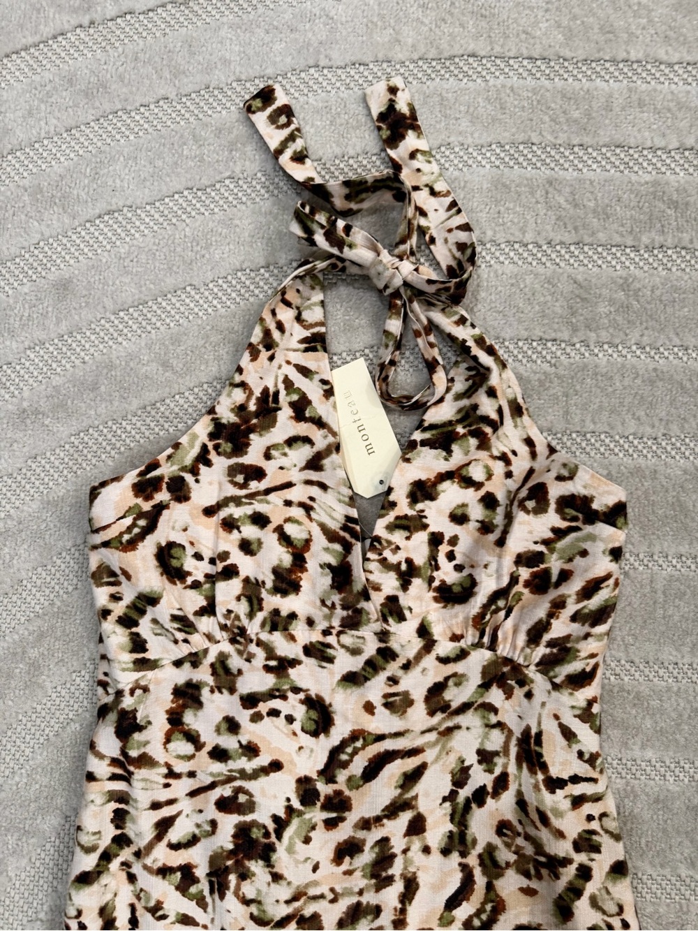 Monteau Brown and Beige Linen Halter Dress